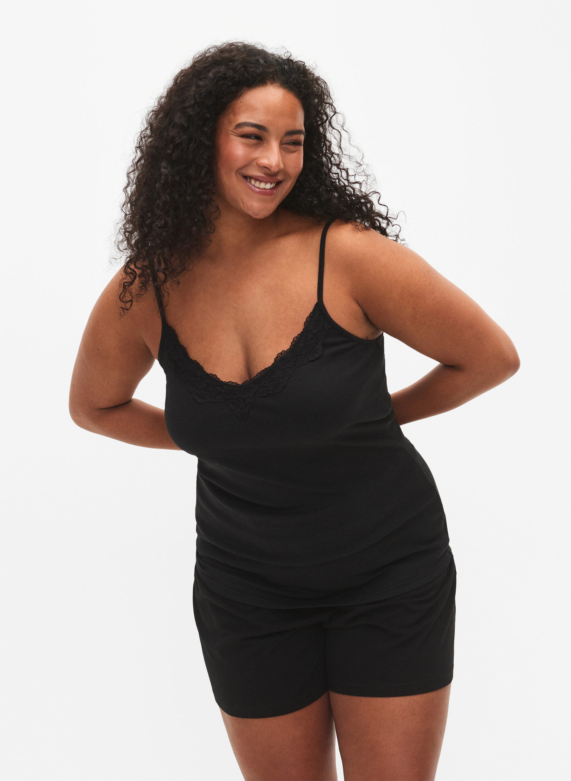 Zizzi2-Pack gerippte Nachttops, Black/Black, Model image number 0