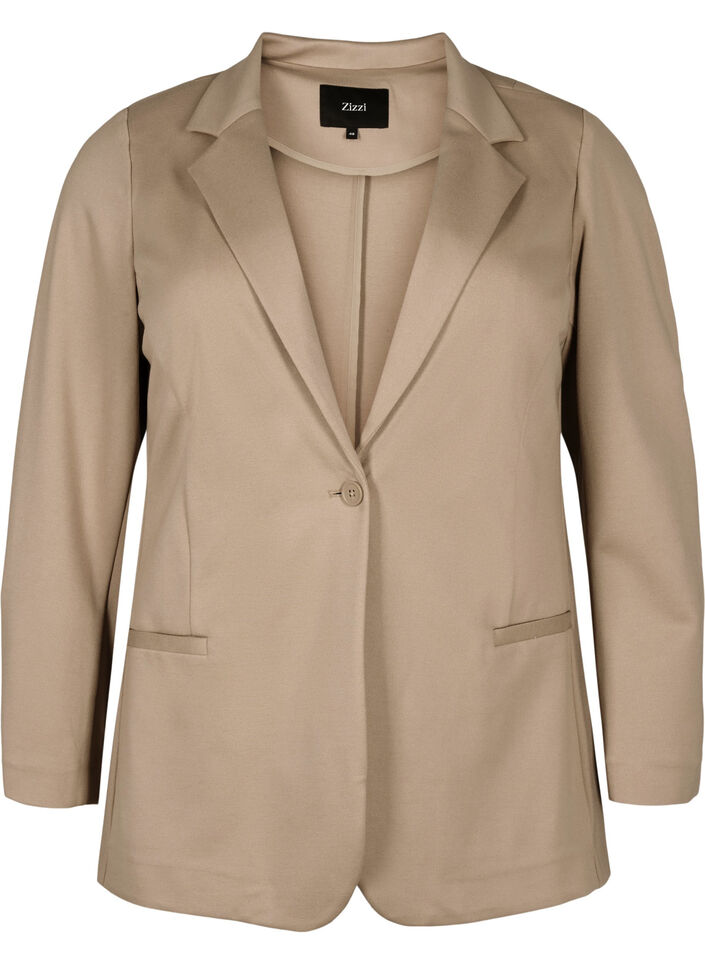 Schlichter Blazer mit Knopfverschluss, Beige, Packshot image number 0