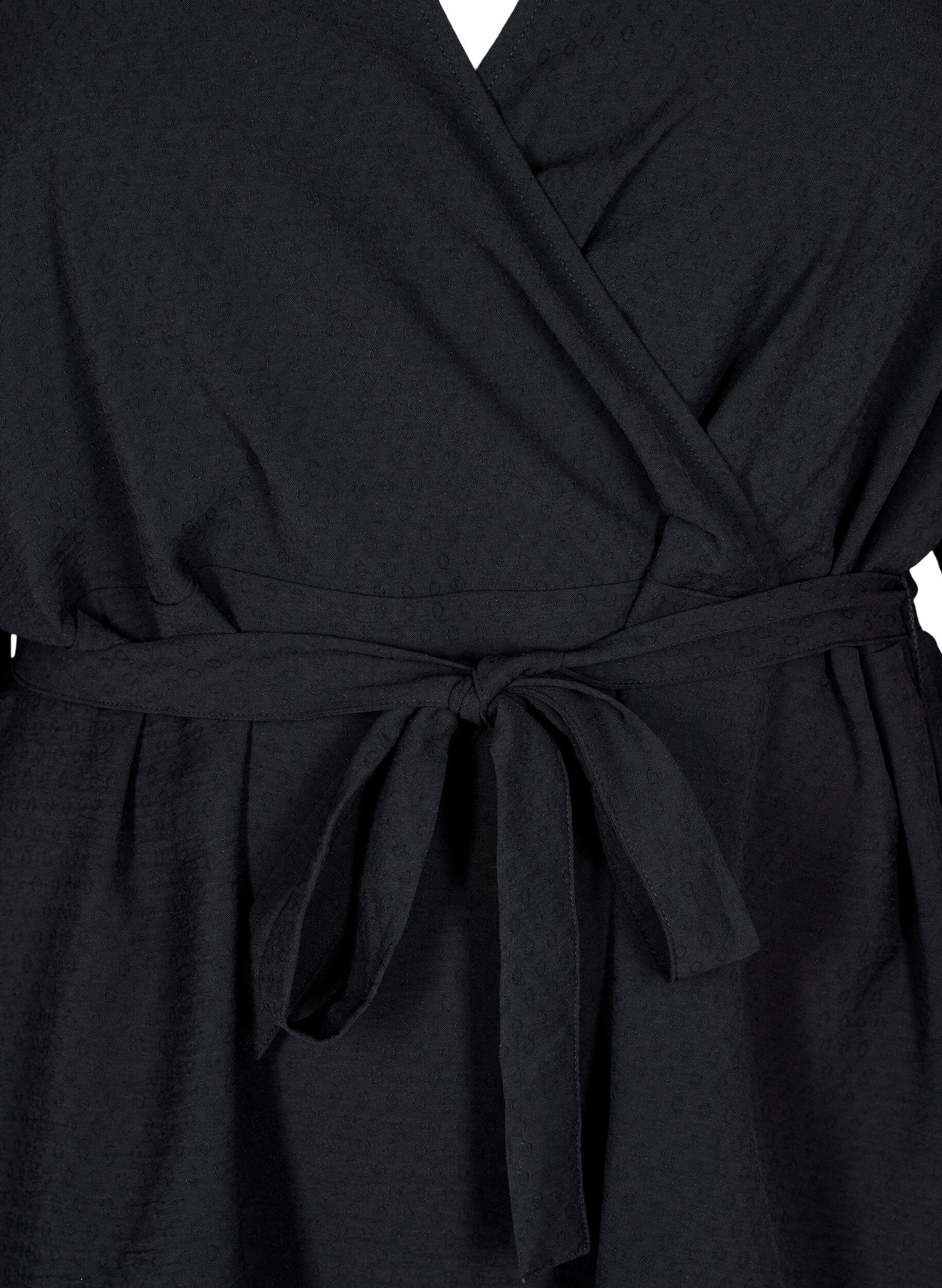 ZizziWickelbluse mit Bindeband und langen &Auml;rmeln, Schwarz, Packshot image number 2