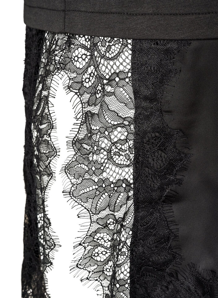 Jerseybluse im Lagenlook mit Spitze, Schwarz, Packshot image number 3