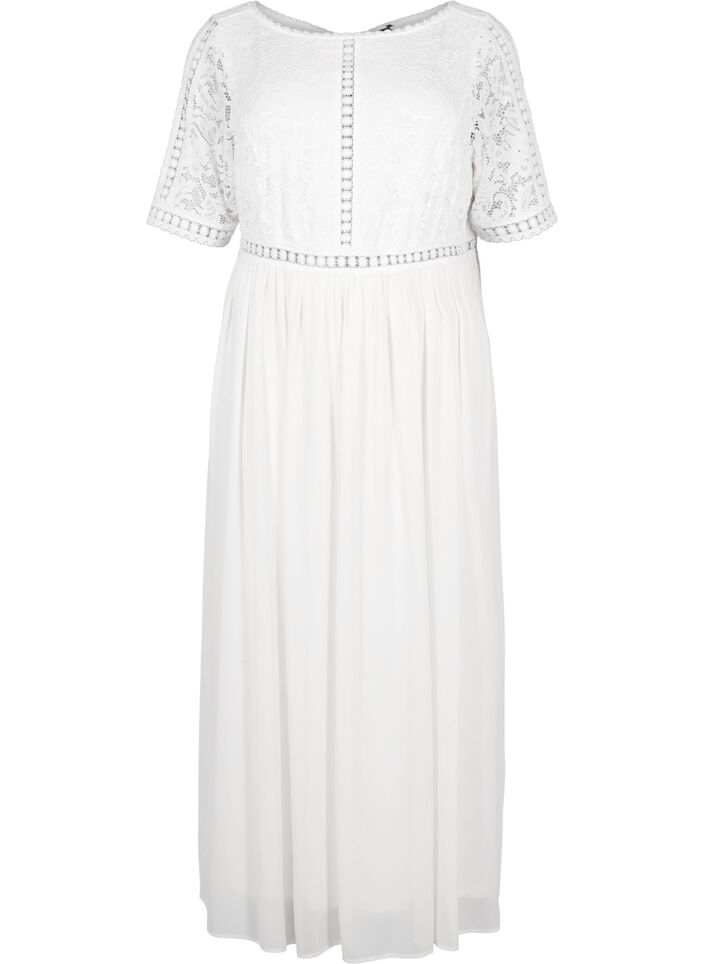Maxikleid mit Rückenausschnitt und kurzen Ärmeln, Bright White, Packshot image number 0