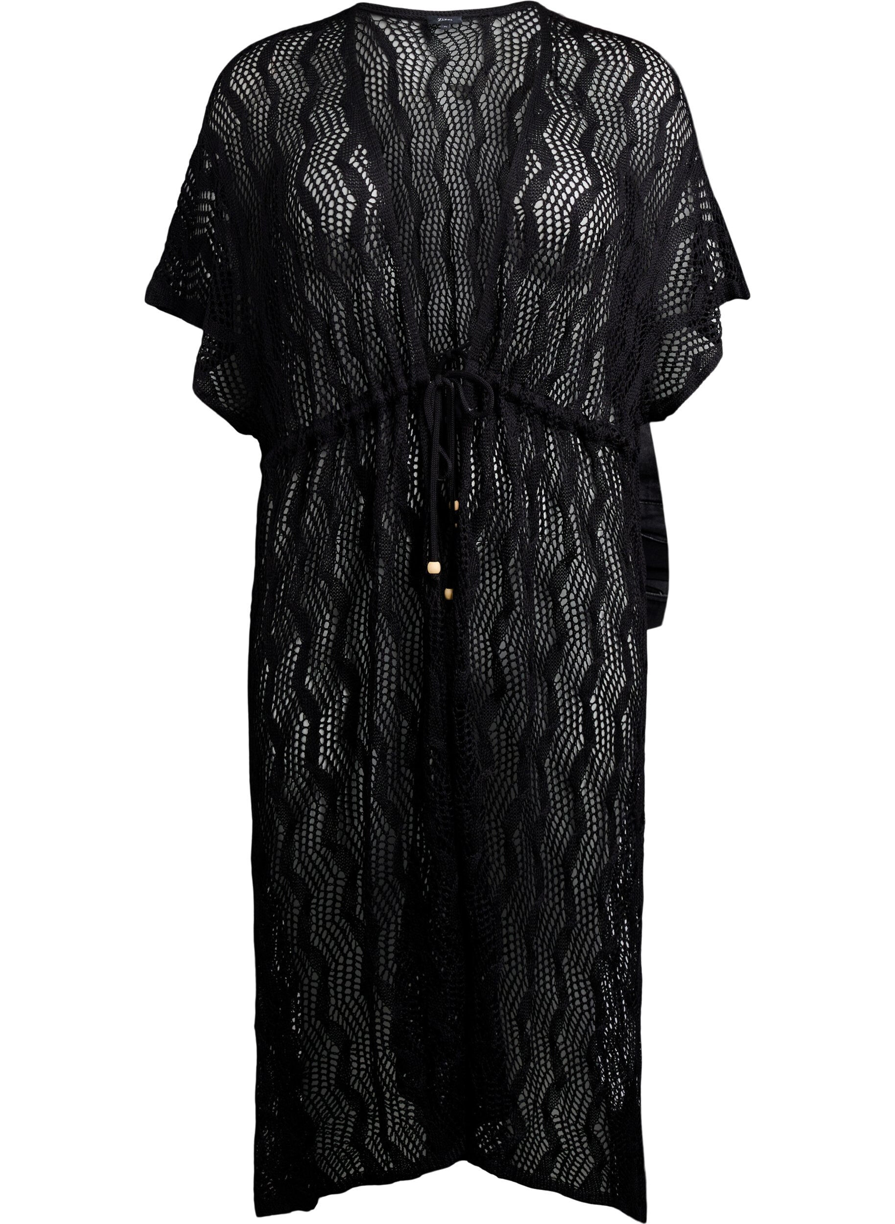 ZizziStrandkimono mit Bindeg&uuml;rtel, Schwarz, Packshot image number 0