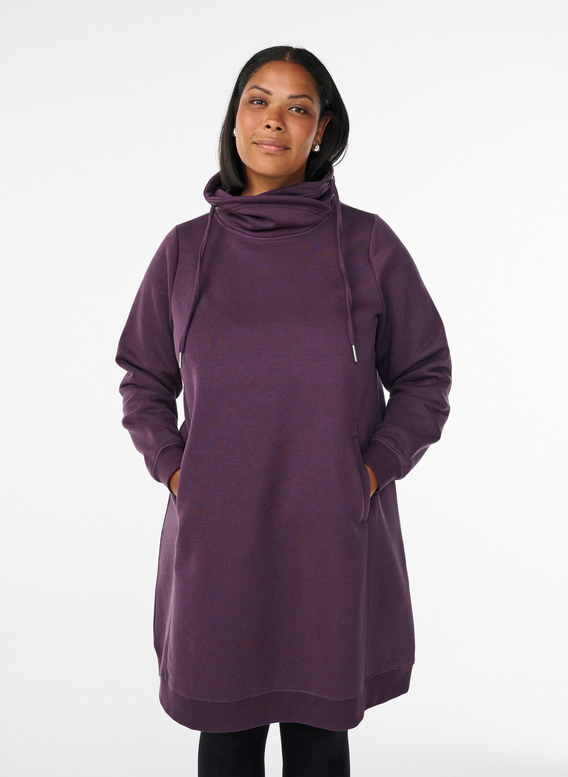 ZizziKurzes Sweatshirtkleid mit Stehkragen und Taschen, Lila, Model image number 0