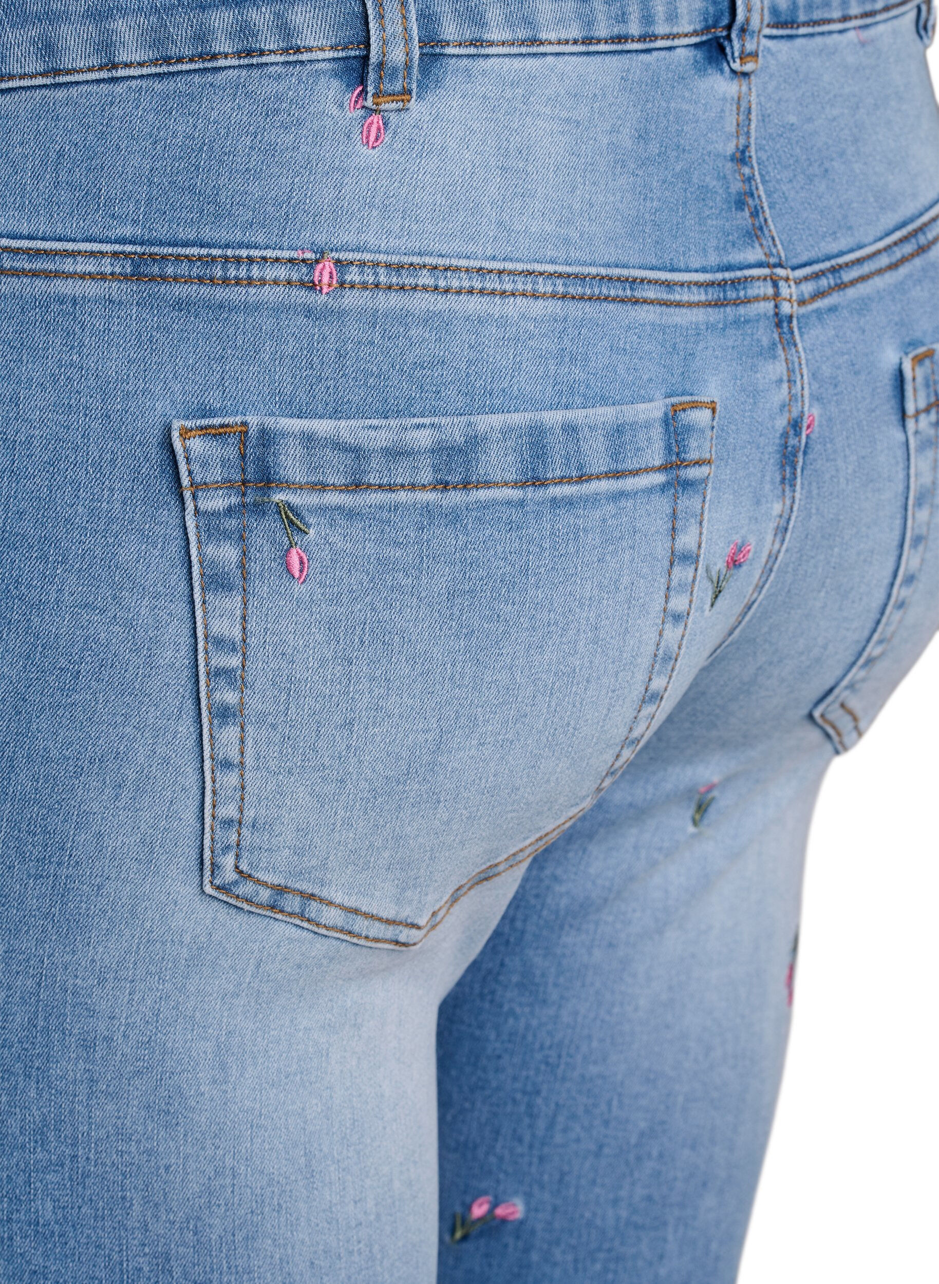 ZizziBootcut Jeans mit gestickten Blumen, Blau, Packshot image number 3