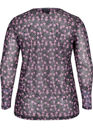 Langarm Bluse mit Mesh und Print, Flower AOP, Packshot image number 1