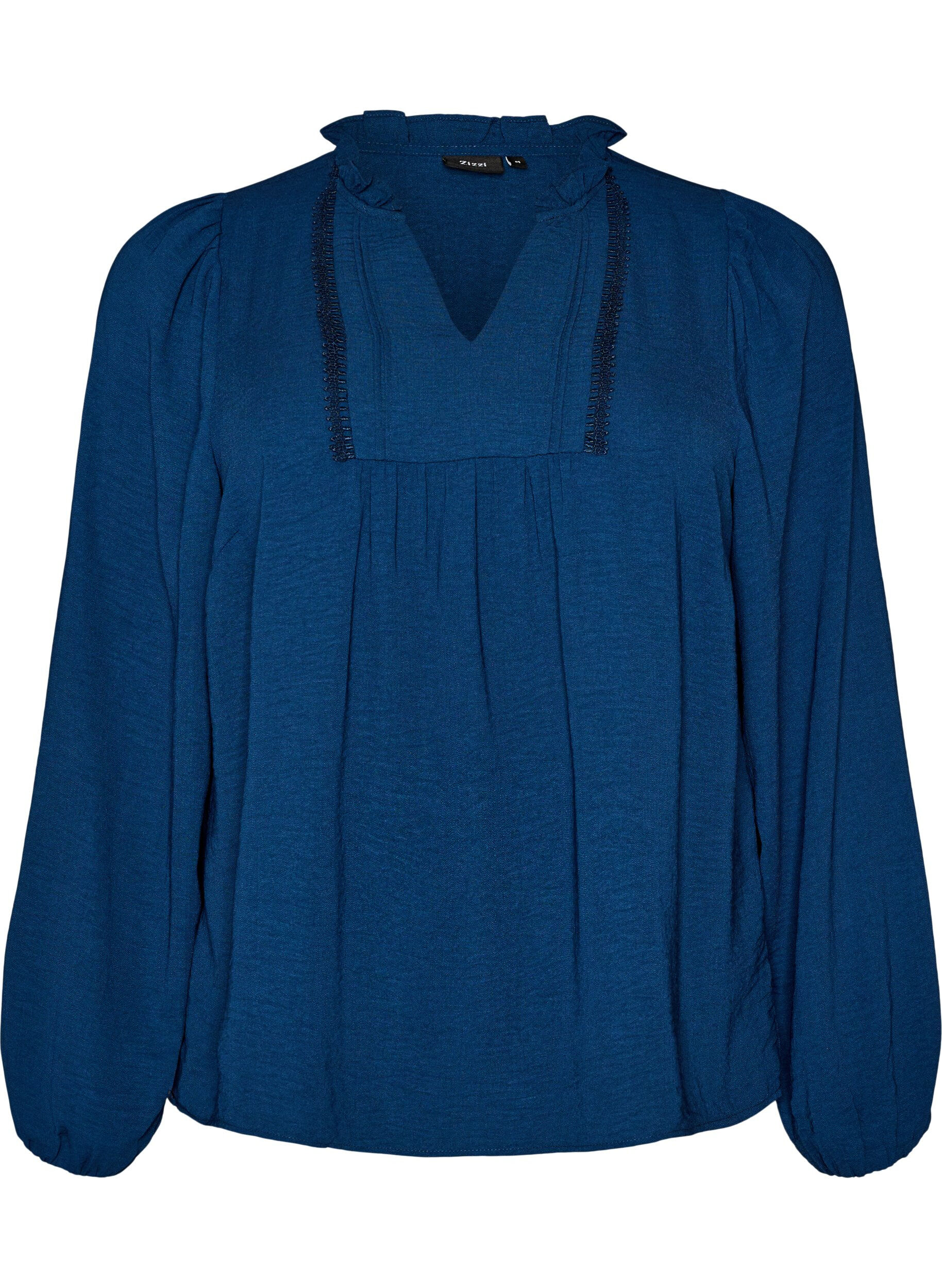 ZizziBluse mit V-Ausschnitt und H&auml;kelband, Blau, Packshot image number 0