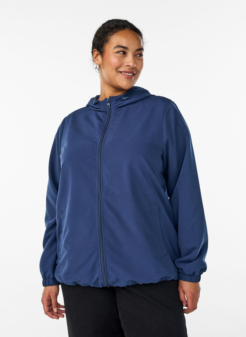 Leichte Jacke mit Kapuze und Rei&szlig;verschluss, Blau, Model image number 0