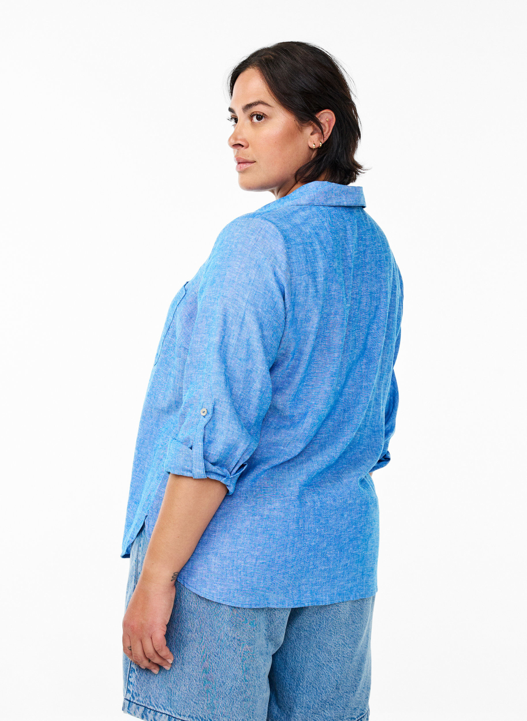 ZizziBluse aus Leinen und Viskose mit 3/4-&Auml;rmeln, Blau, Model image number 1