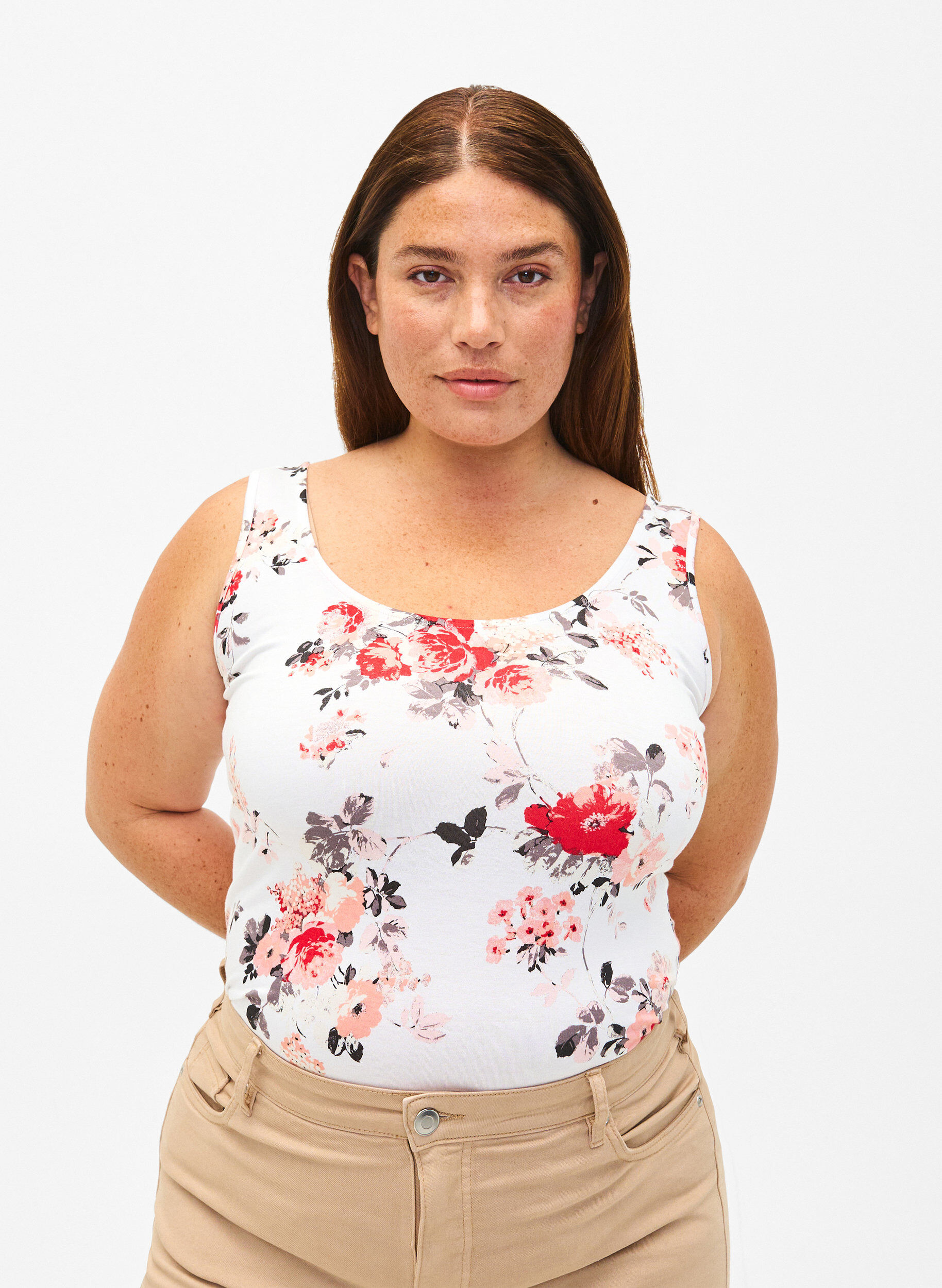 ZizziGebl&uuml;mtes Tanktop aus Viskose, White AOP flower, Model image number 0
