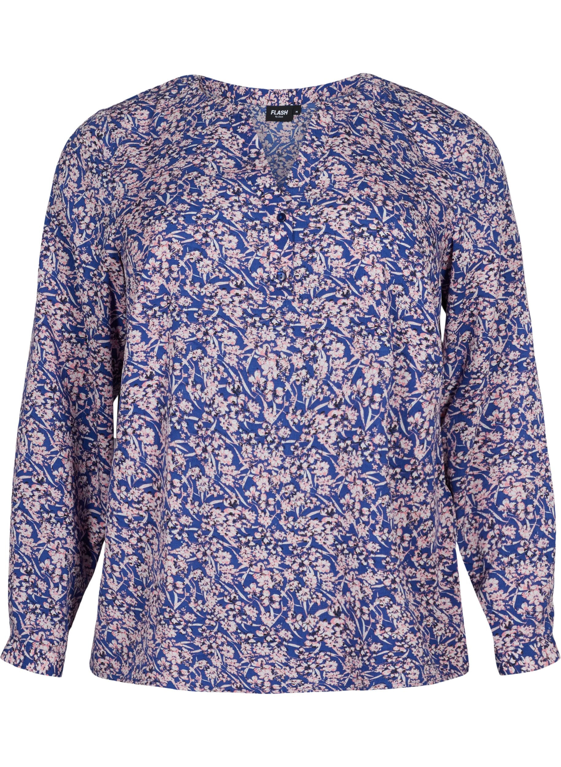 ZizziFLASH - Lang&auml;rmelige Bluse mit Print, Strong Blue Flower, Packshot image number 0