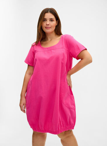 Kurzarm Kleid aus Baumwolle, Beetroot Purple, Model image number 0