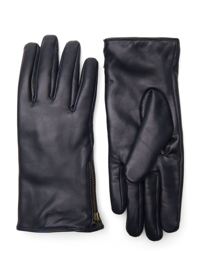 Lederhandschuhe mit Reißverschluss, Black, Packshot image number 0