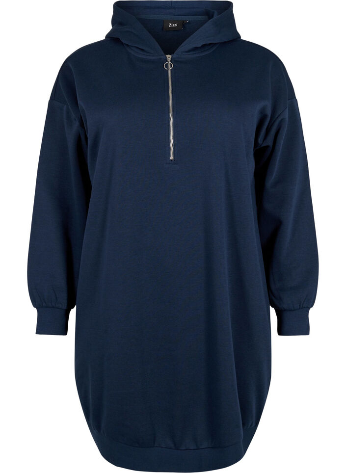 Pulloverkleid mit Kapuze und Reißverschluss, Navy Blazer, Packshot image number 0