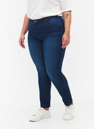 Slim Fit Emily Jeans mit normaler Taillenhöhe, Blue denim, Model image number 2