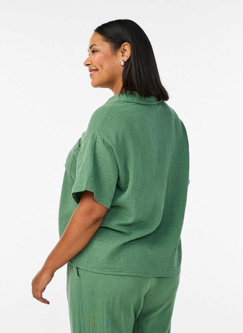 Bluse aus Baumwoll-Musselin mit kurzen &Auml;rmeln, Gr&uuml;n, Model image number 2