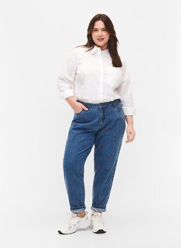 Mille Mom Fit Jeans mit Stickerei, Light Blue Cherry, Model image number 0