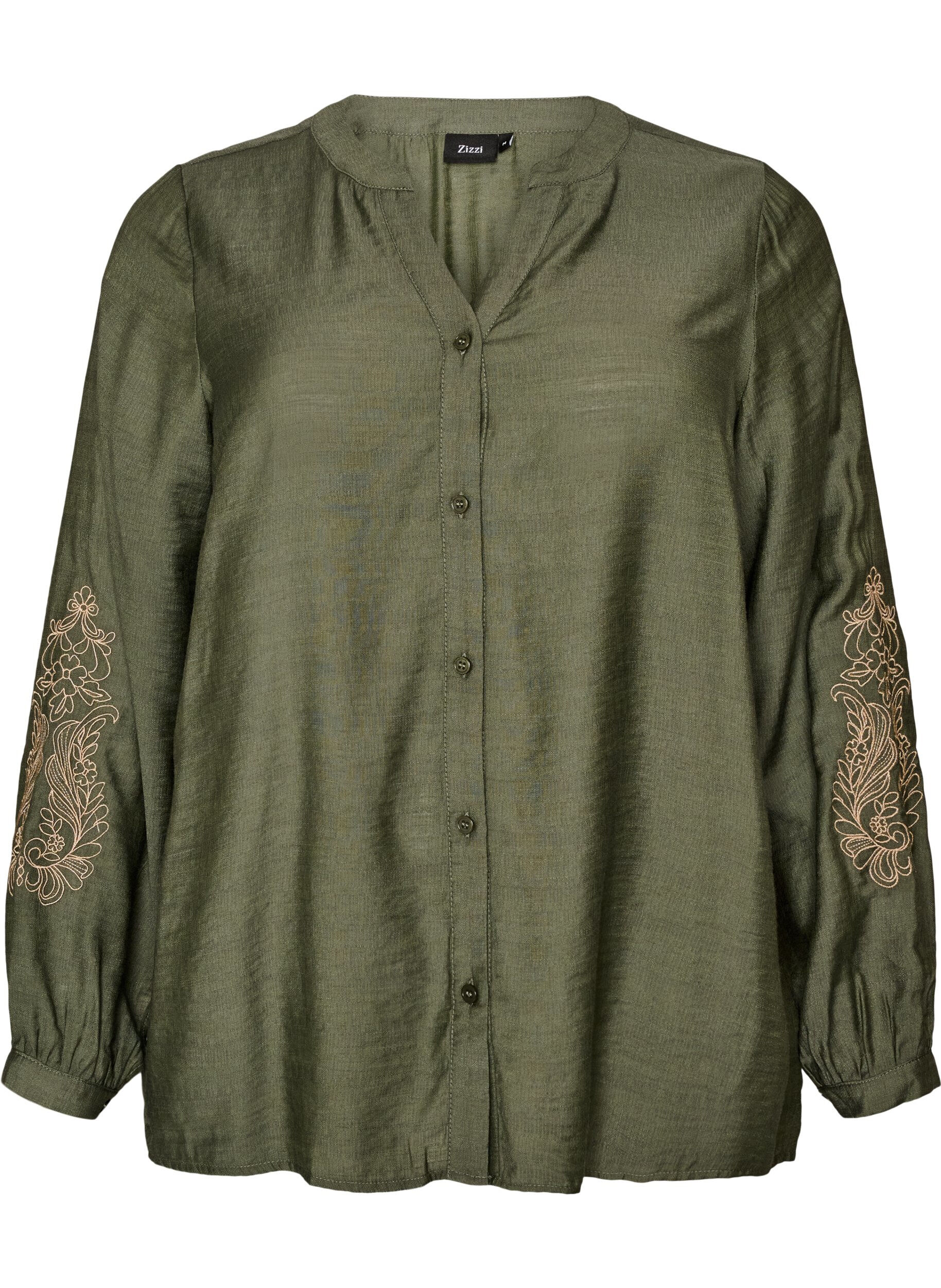 ZizziBluse aus Viskose mit bestickten &Auml;rmeln, Gr&uuml;n, Packshot image number 0