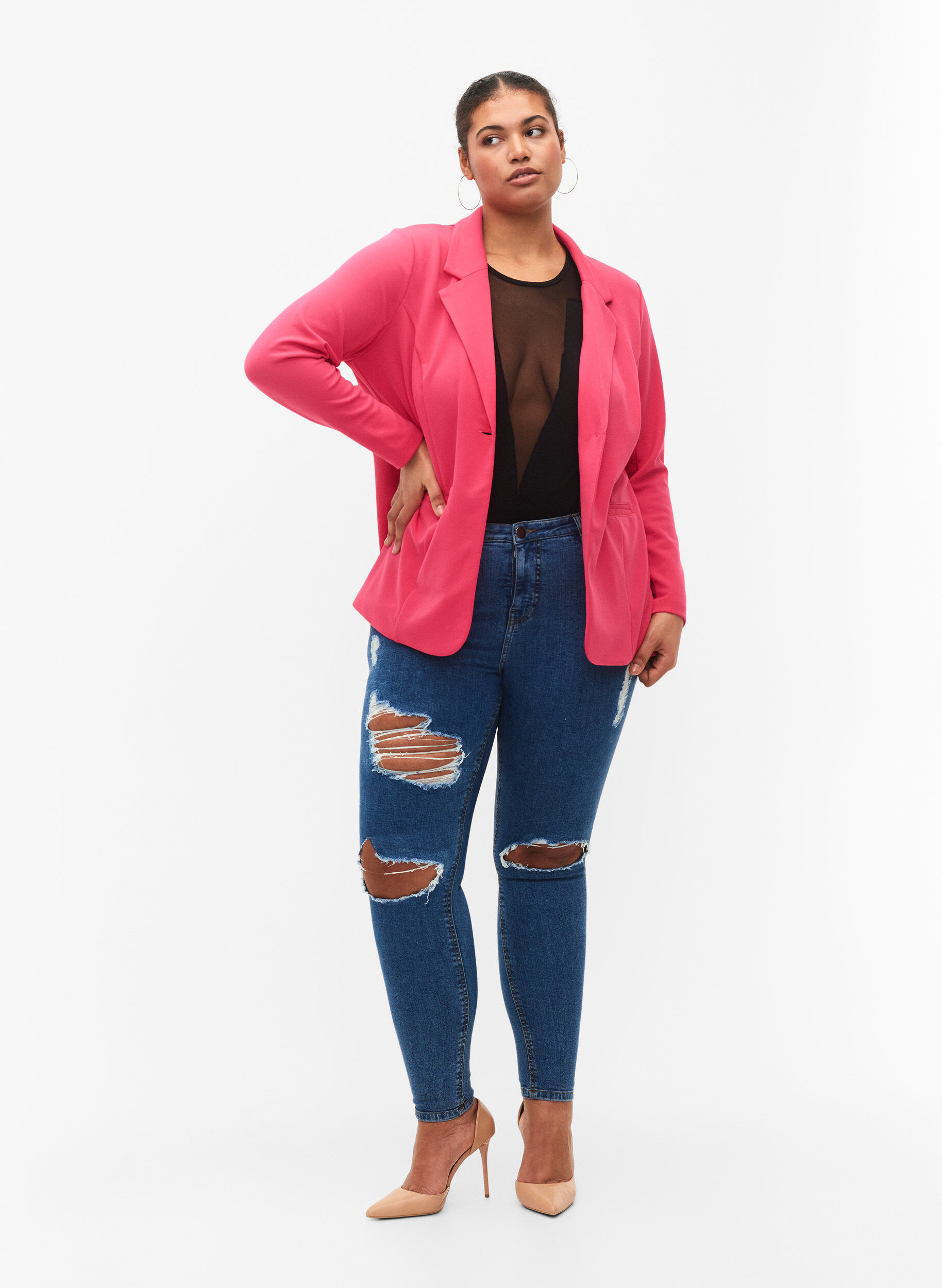 ZizziEng anliegende Jeans mit Schlitzen, Blue denim, Model image number 0