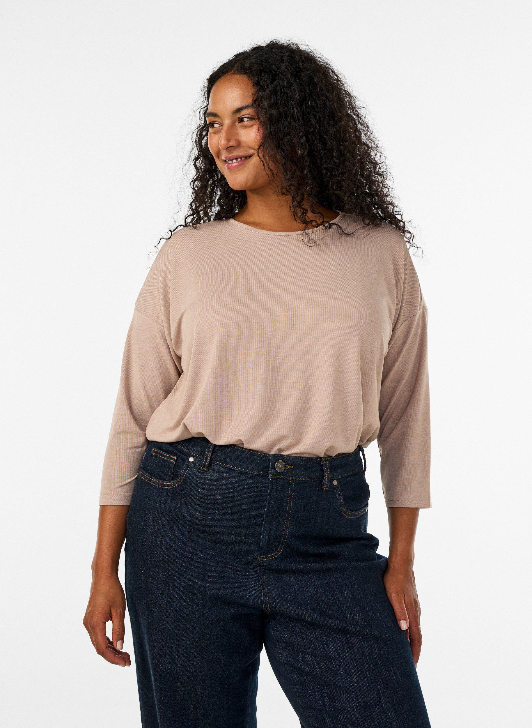 Bluse aus Jersey mit 3/4-&Auml;rmeln, Beige, Model