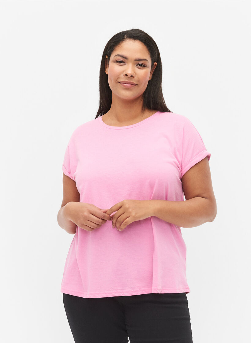 Kurzärmeliges T-Shirt aus einer Baumwollmischung, Pink, Model image number 0