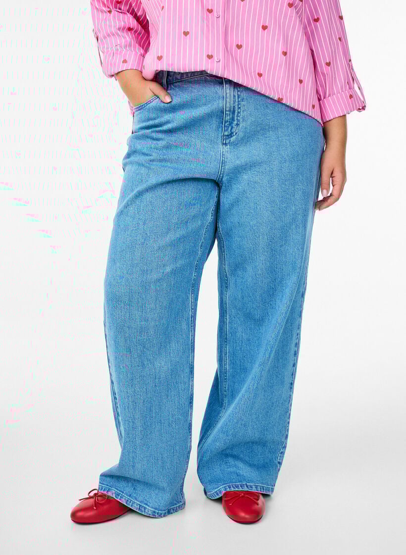 Wide-Leg-Jeans mit hoher Taille, Blau, Model