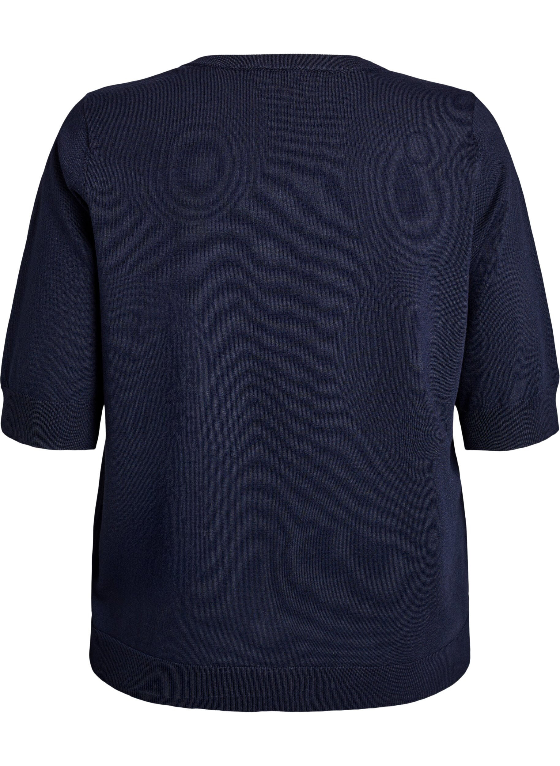 ZizziFLASH - Fein gestrickte Bluse mit kurzen &Auml;rmeln, Blau, Packshot image number 1