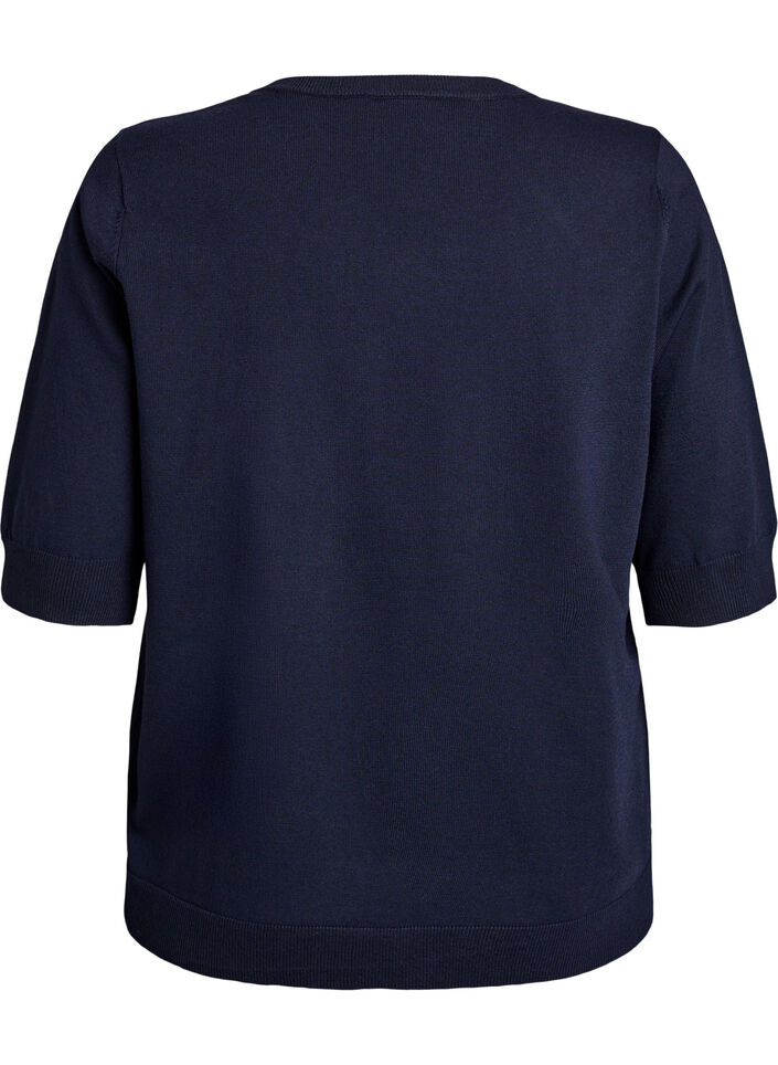 FLASH - Fein gestrickte Bluse mit kurzen &Auml;rmeln, Blau, Packshot image number 1