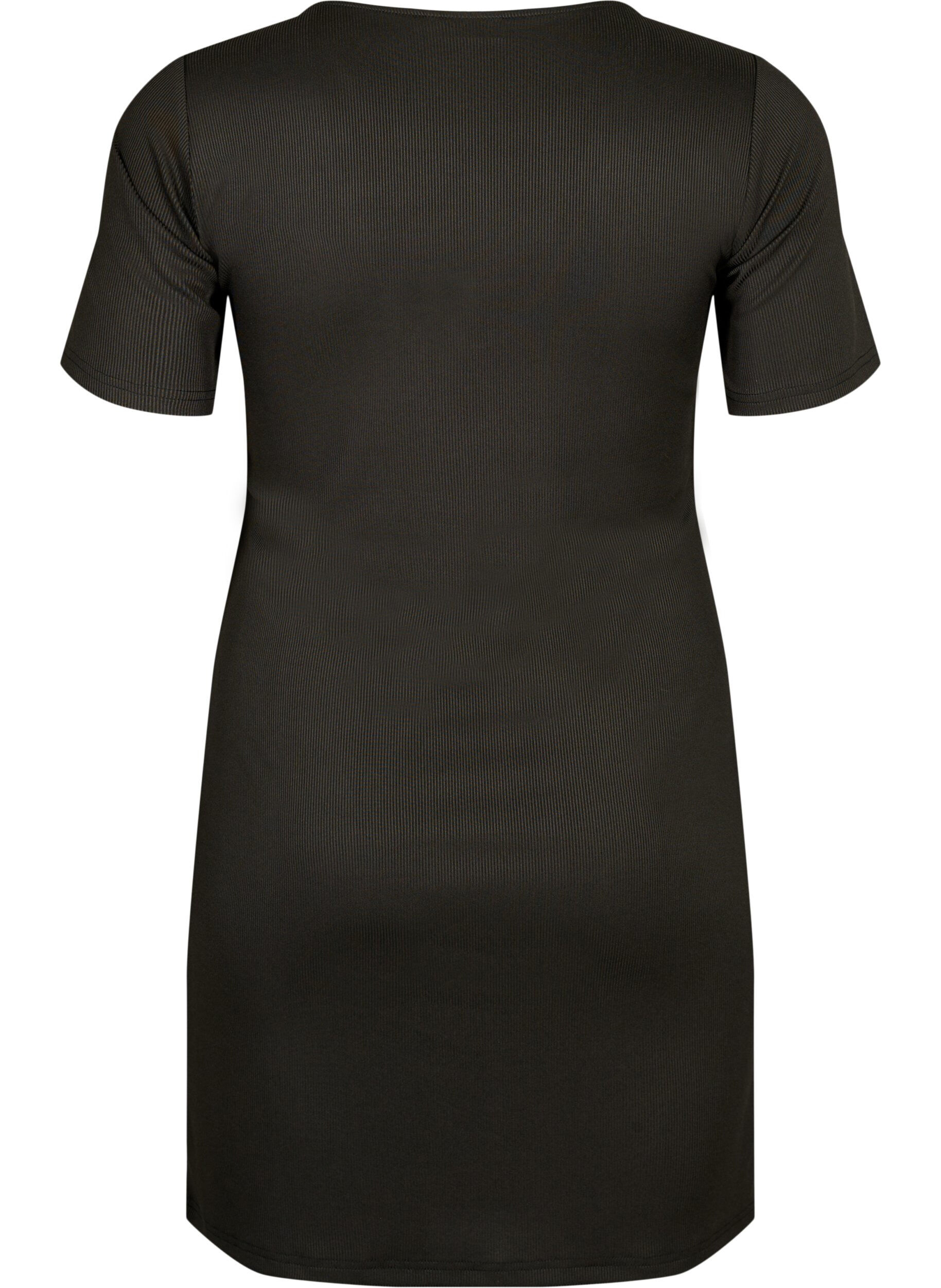 ZizziEng anliegendes Kleid mit V-Ausschnitt und Riemendetail, Black, Packshot image number 1