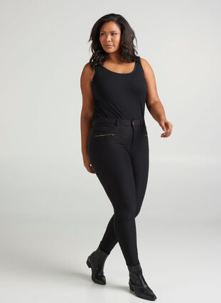 Slim Fit Hose mit Reißverschlussdetails, Black, Model image number 4