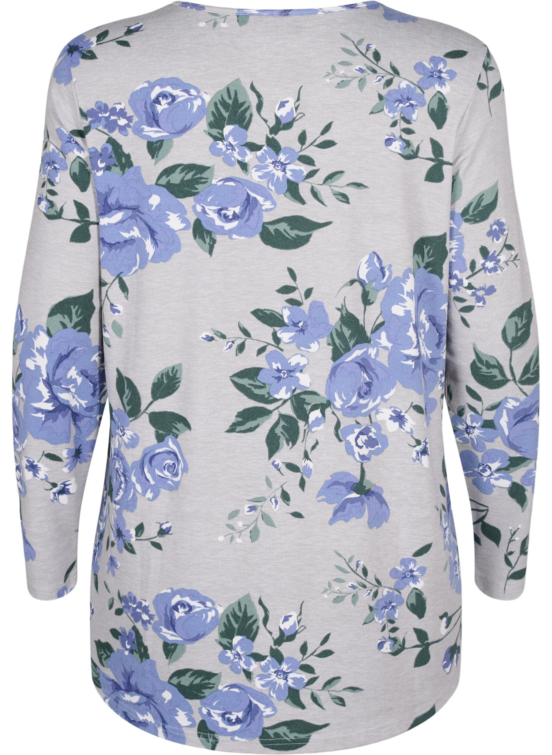 Zizzi Bluse mit Blumenmuster und langen &Auml;rmeln, Blau, Packshot image number 1