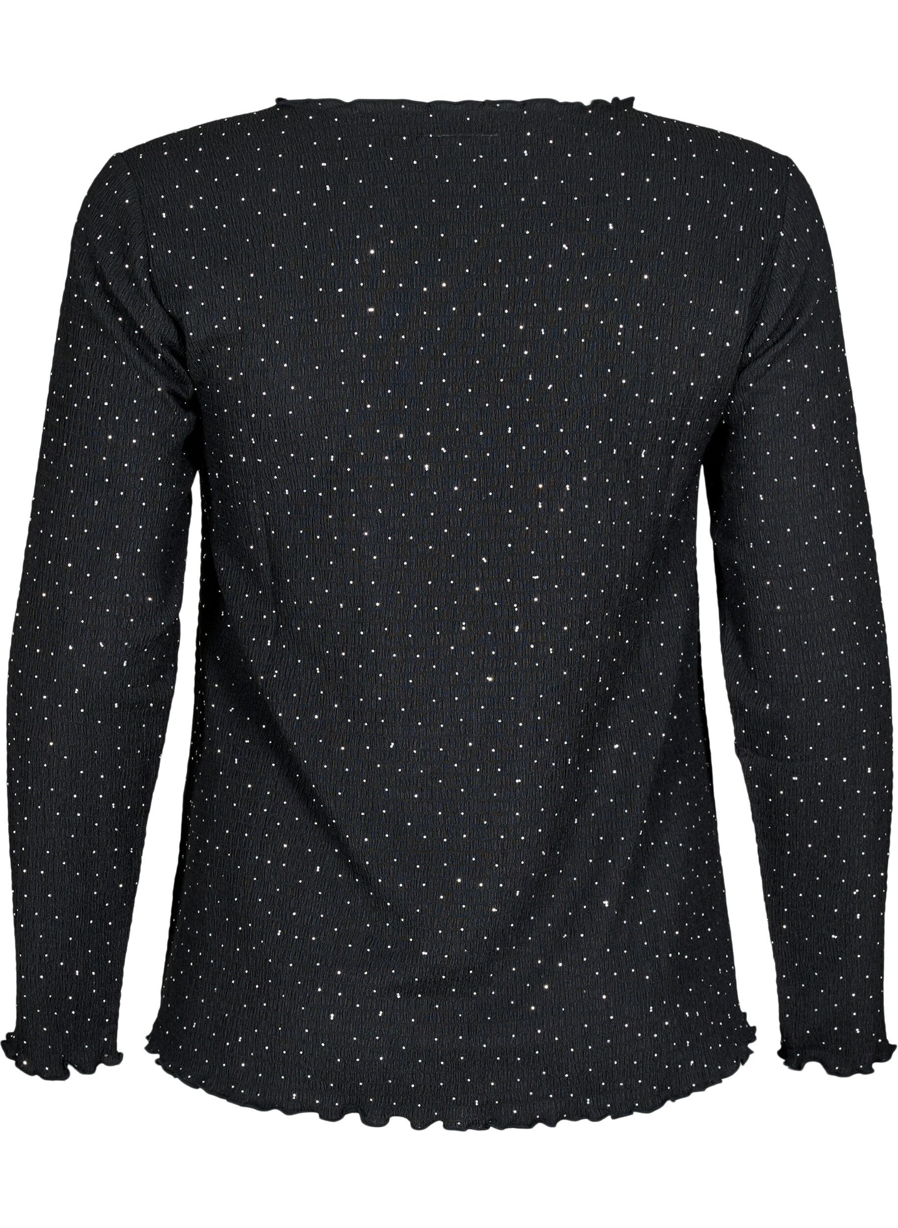 ZizziLang&auml;rmlige Bluse mit Strasssteinen, Schwarz, Packshot image number 1