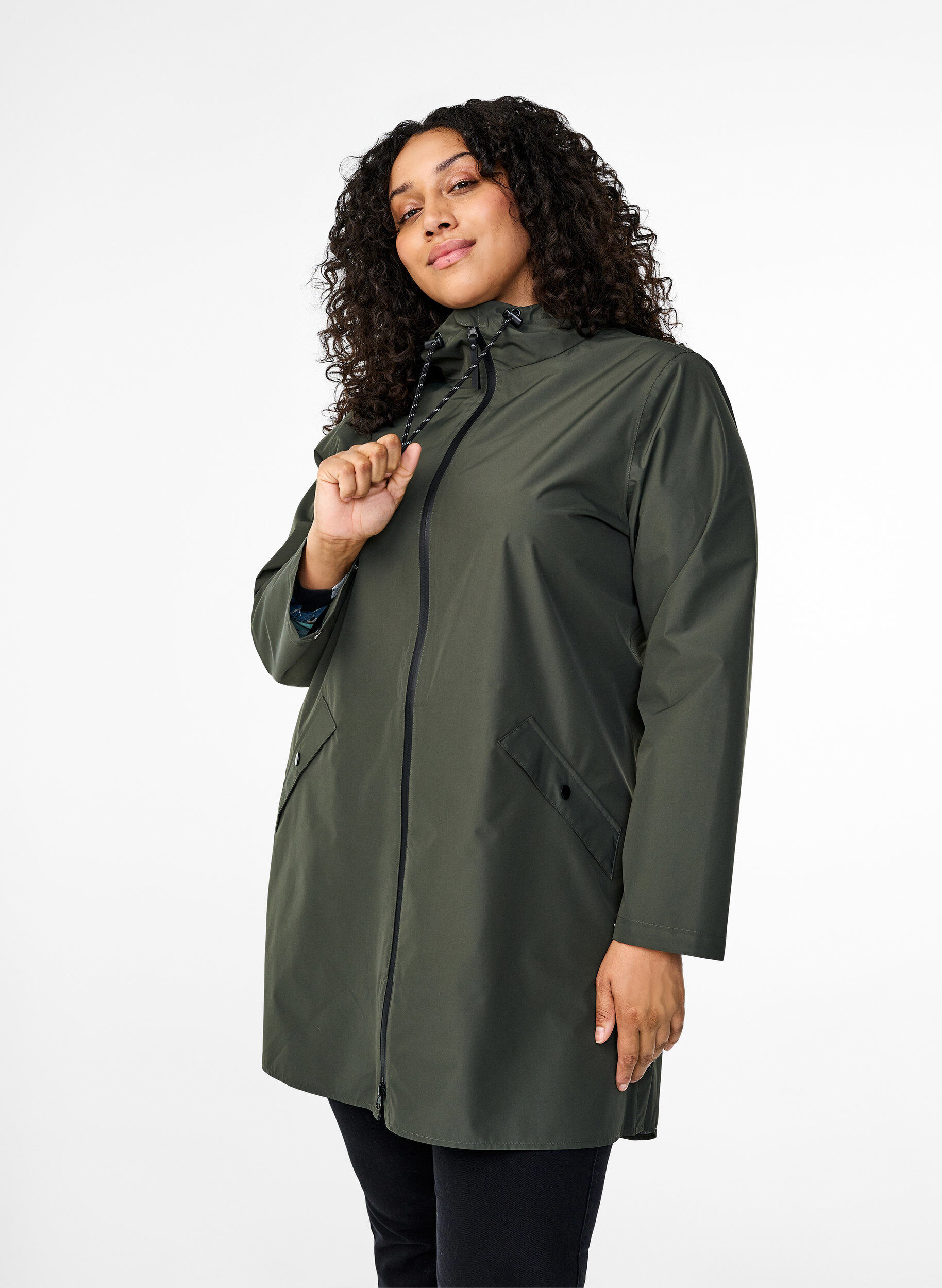 ZizziRegenjacke mit Taschen und Kapuze, Gr&uuml;n, Model image number 0
