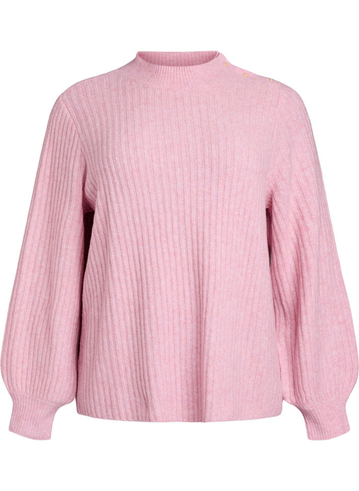 Pullover aus Rippstrick mit Puff&auml;rmeln und Kn&ouml;pfen, Rot, Packshot image number 0