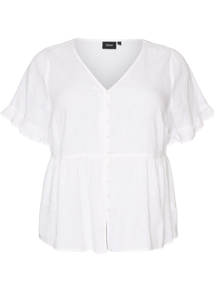 Bluse aus Leinen und Viskose mit V-Ausschnitt und Knopfverschluss, Wei&szlig;, Packshot image number 0