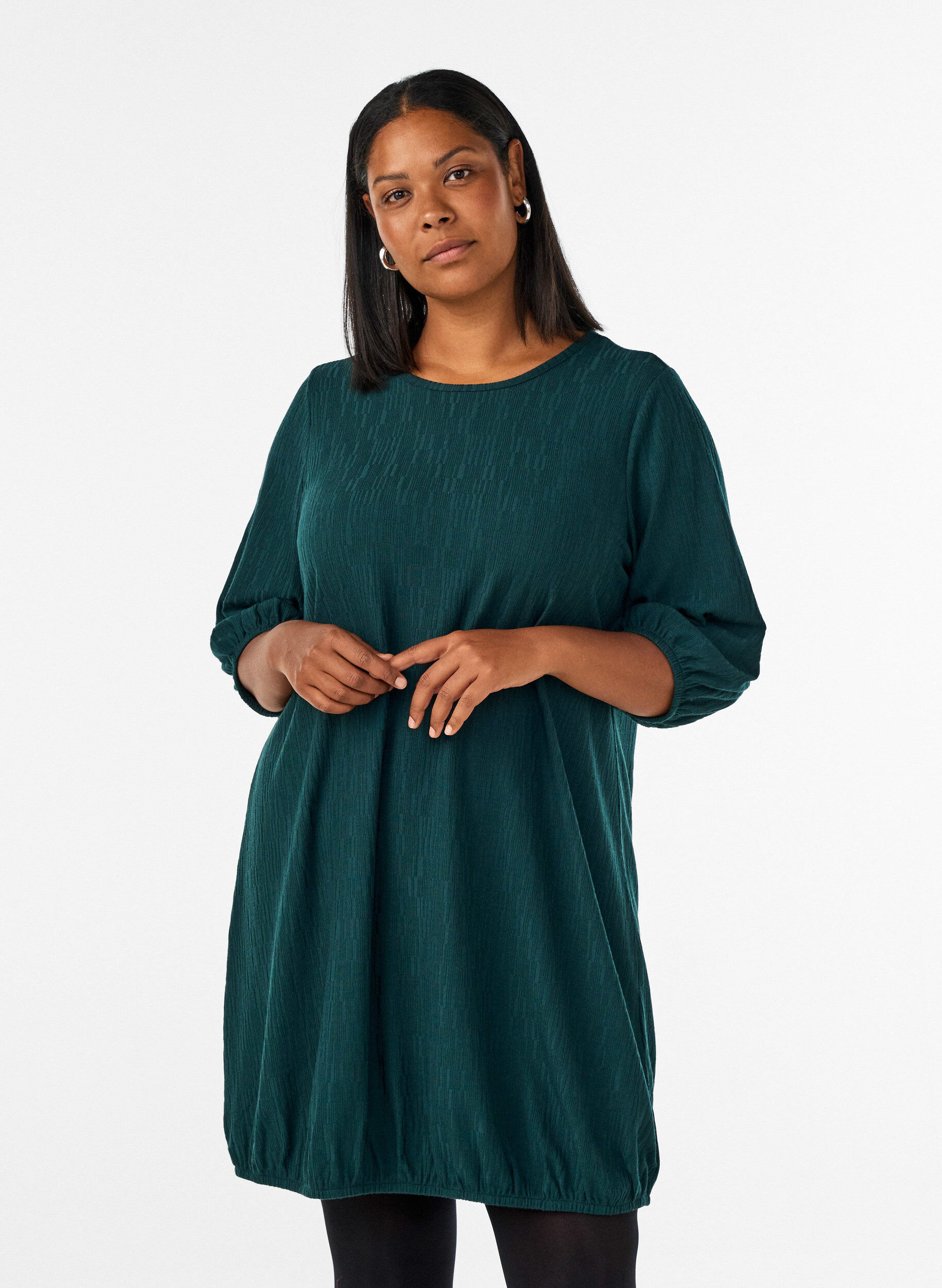Kleid in Ballonform mit Struktur, Gr&uuml;n, Model