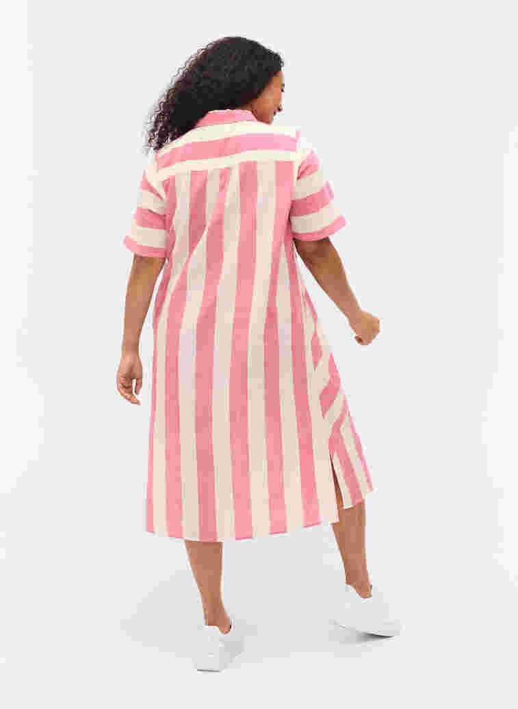 Kurzärmeliges Hemdkleid aus Baumwolle mit Streifen, Magenta Stripe, Model