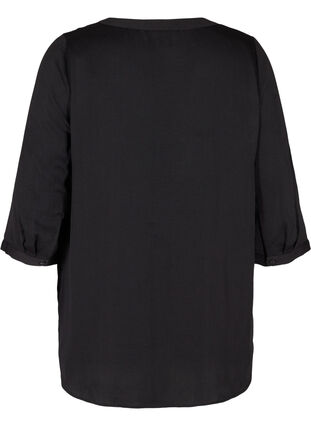 Bluse mit 3/4-Ärmeln und V-Ausschnitt, Black, Packshot image number 1