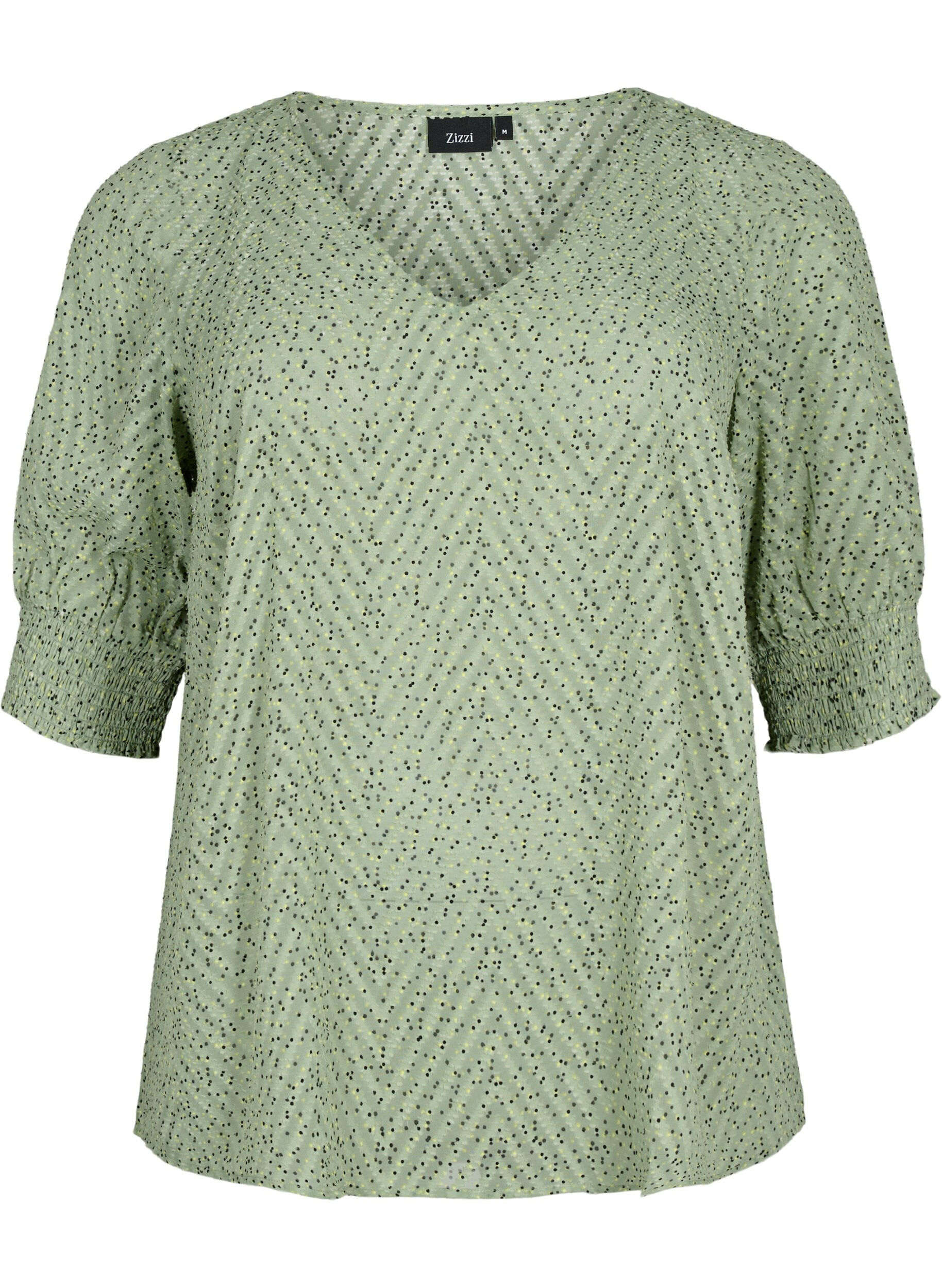 ZizziGepunktete Bluse mit kurzen &Auml;rmeln, Seagrass Dot, Packshot image number 0