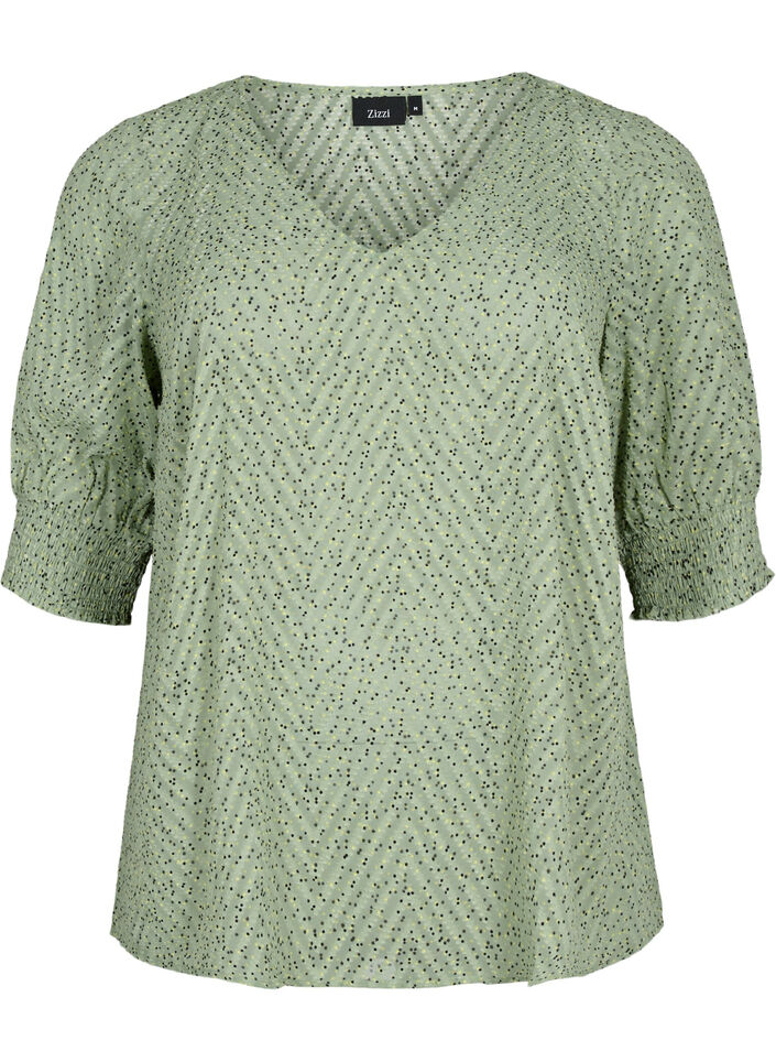 Gepunktete Bluse mit kurzen Ärmeln, Seagrass Dot, Packshot image number 0