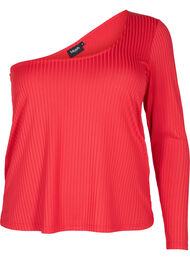 One -Shoulder Bluse, Tango Red, Packshot
