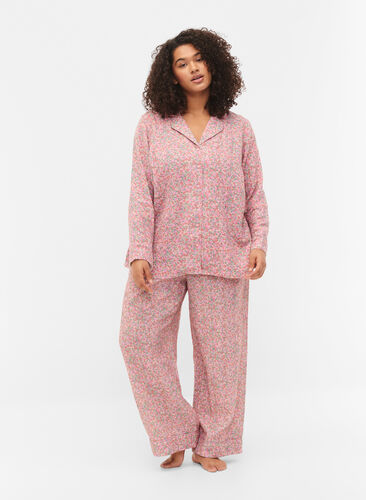 Pyjamahose aus Baumwolle mit Blumenmuster, Powder Pink, Model image number 0