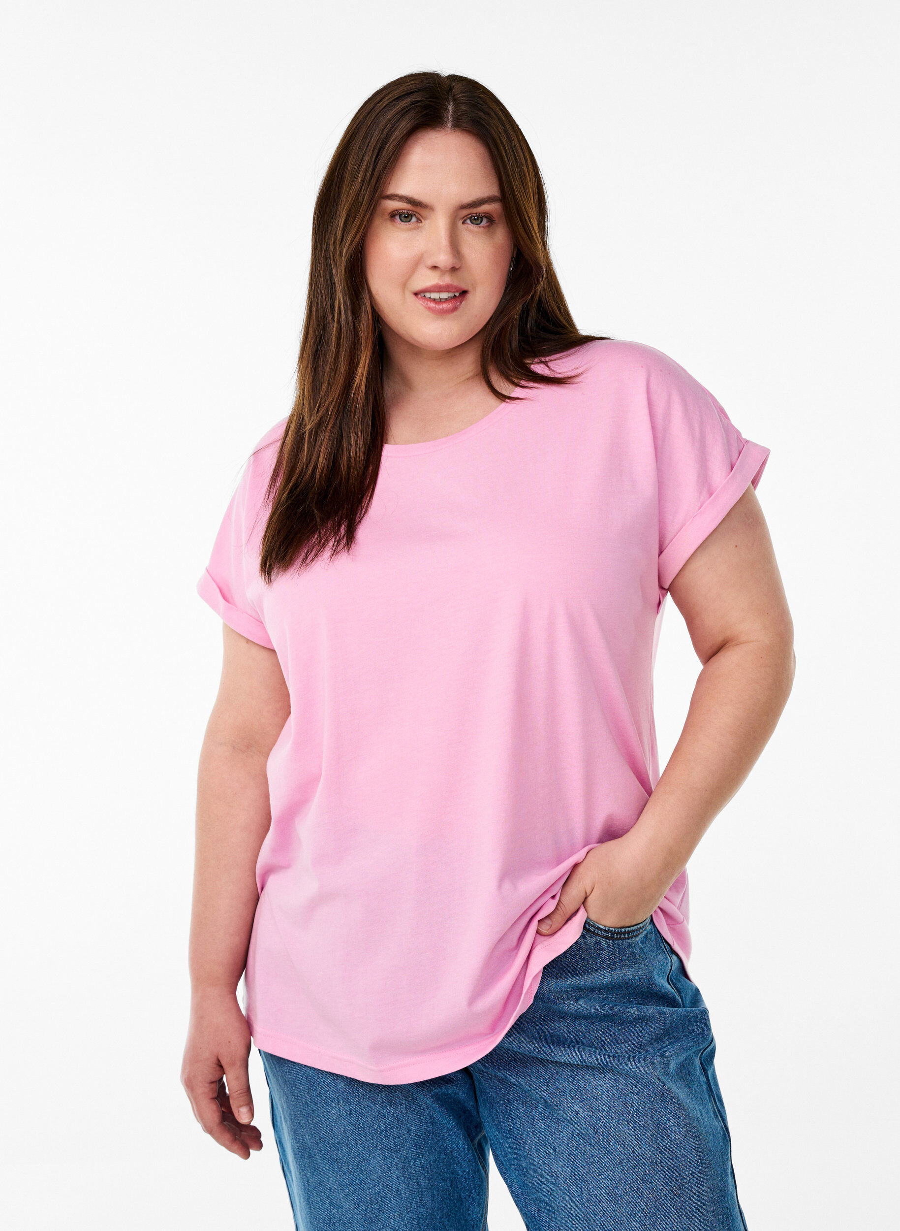 ZizziKurz&auml;rmeliges T-Shirt aus einer Baumwollmischung, Pink, Model image number 0