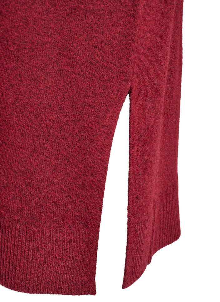 Lang&auml;rmeliges Strickkleid mit V-Ausschnitt, Rot, Packshot image number 3