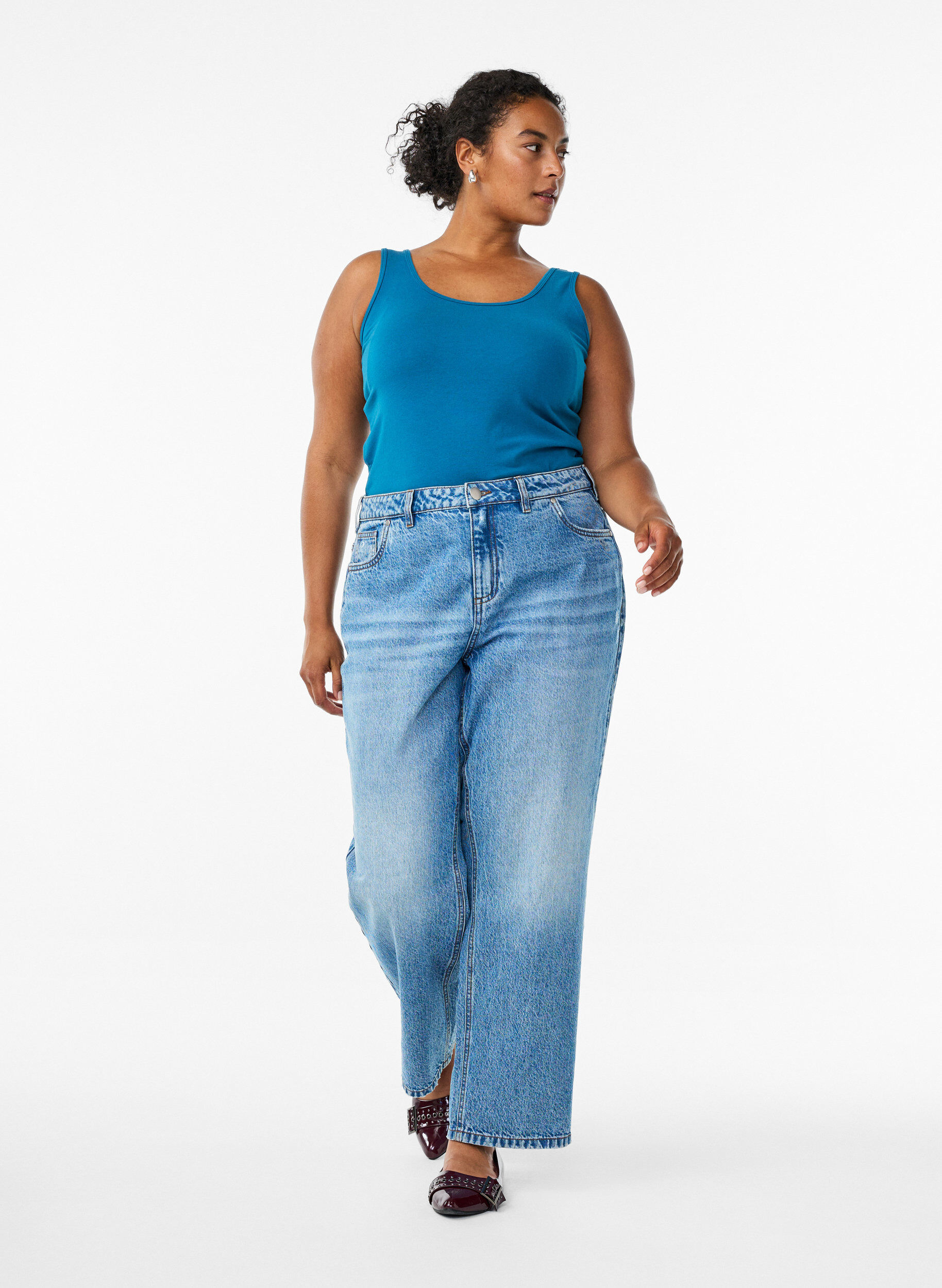 ZizziEinfarbiges Basic Top aus Baumwolle, Petrol, Model image number 1