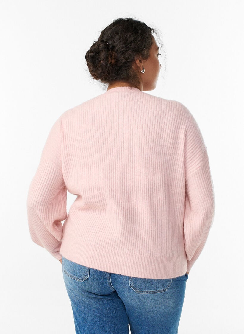 Rippenstrick Strickjacke mit Kn&ouml;pfen, Pink, Model image number 2