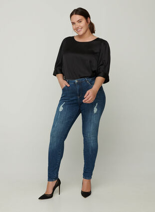 Amy Jeans mit Schlitzdetails, Blue denim, Model image number 2