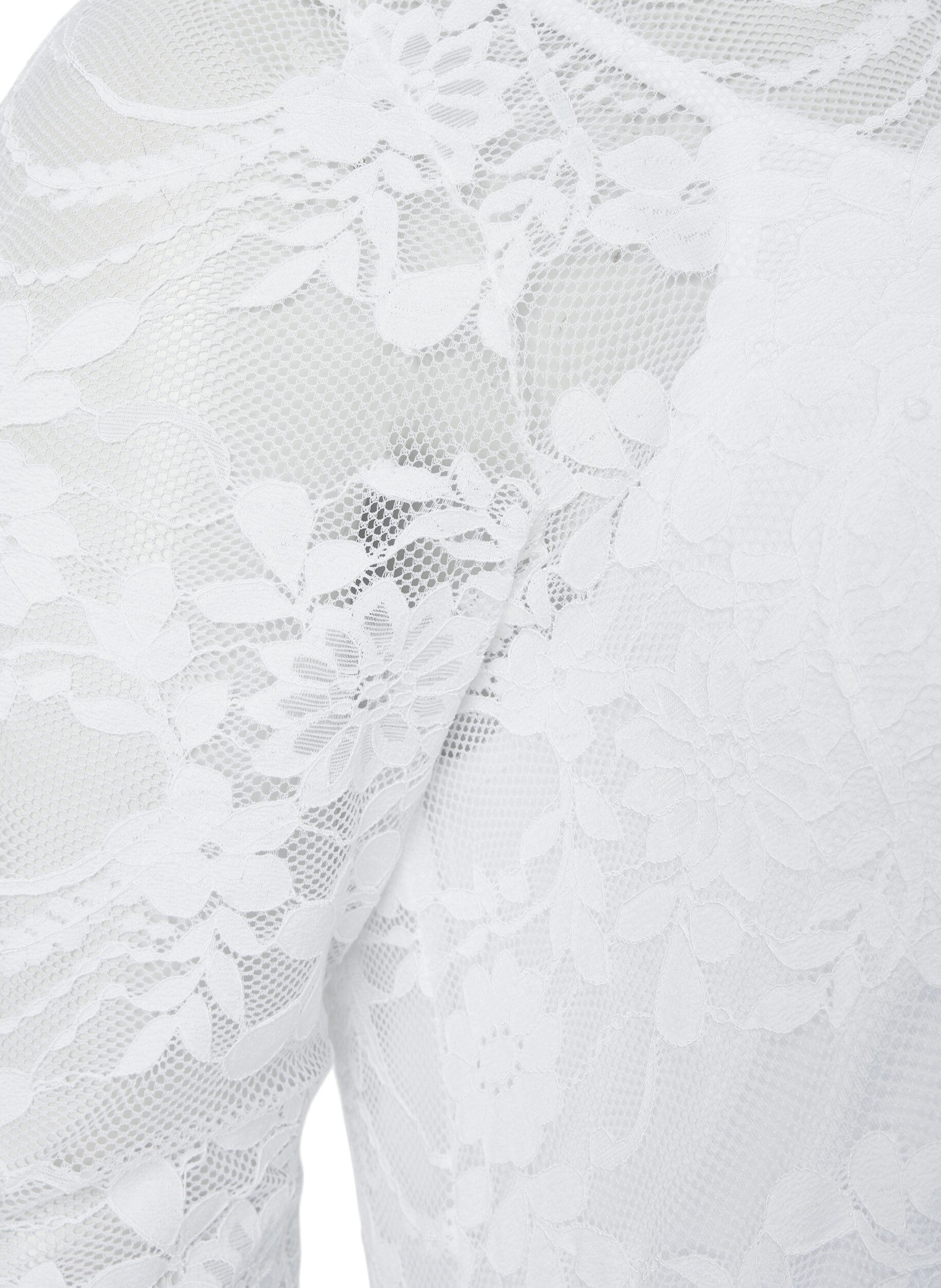 ZizziPlissiertes Kleid mit Spitze und 3/4-&Auml;rmeln, Bright White, Packshot image number 3