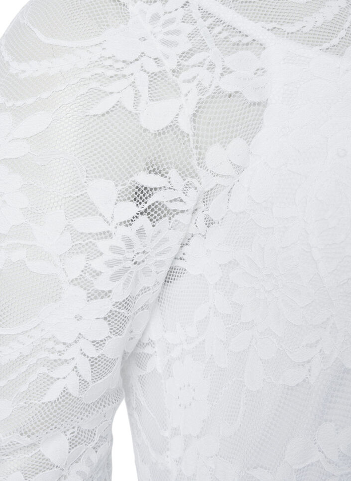 Plissiertes Kleid mit Spitze und 3/4-Ärmeln, Bright White, Packshot image number 3