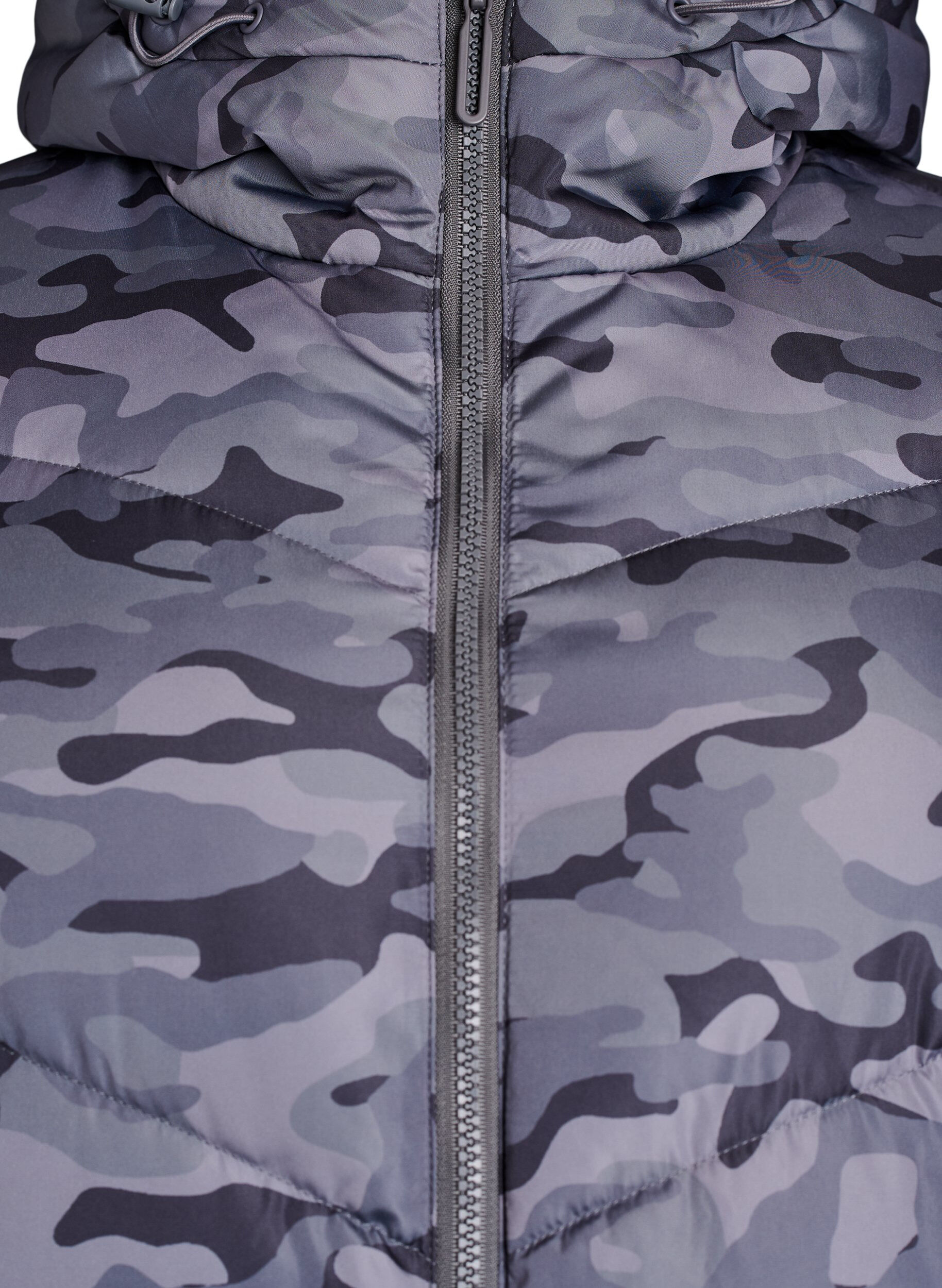 ZizziLange Camouflage-Steppjacke, Grau, Packshot image number 2