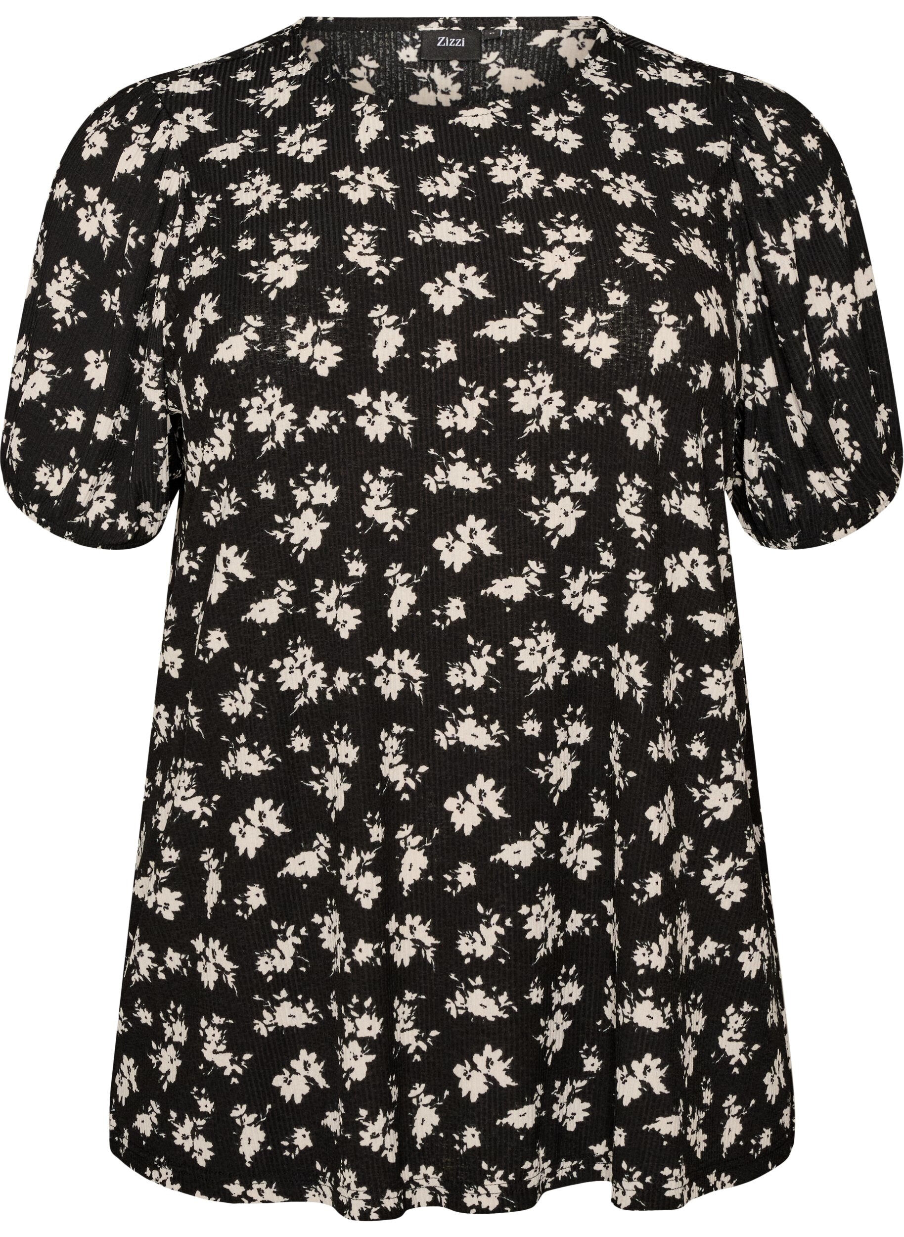 ZizziBluse mit langen &Auml;rmeln und gebl&uuml;mtem Print, Schwarz, Packshot image number 0